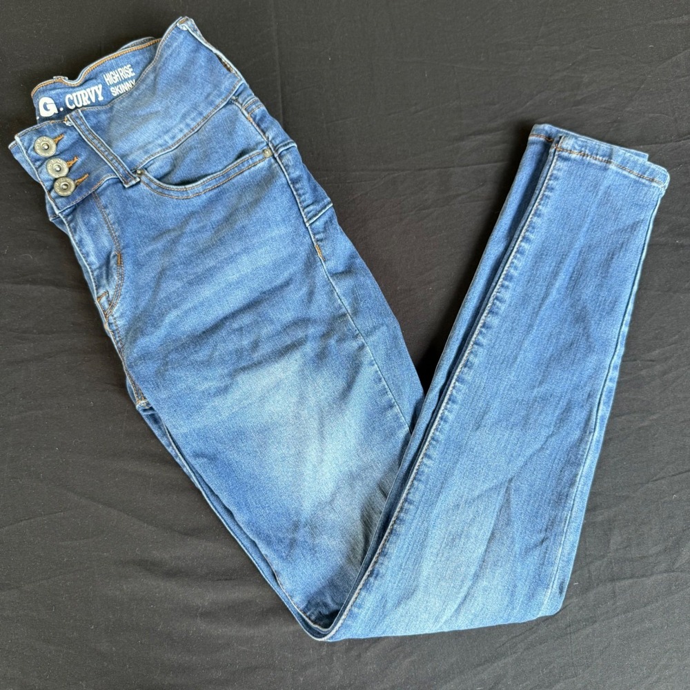 SONG Curvy High Rise Skinny Jeans Womens 5/27 Blue Denim Triple Button Stretch